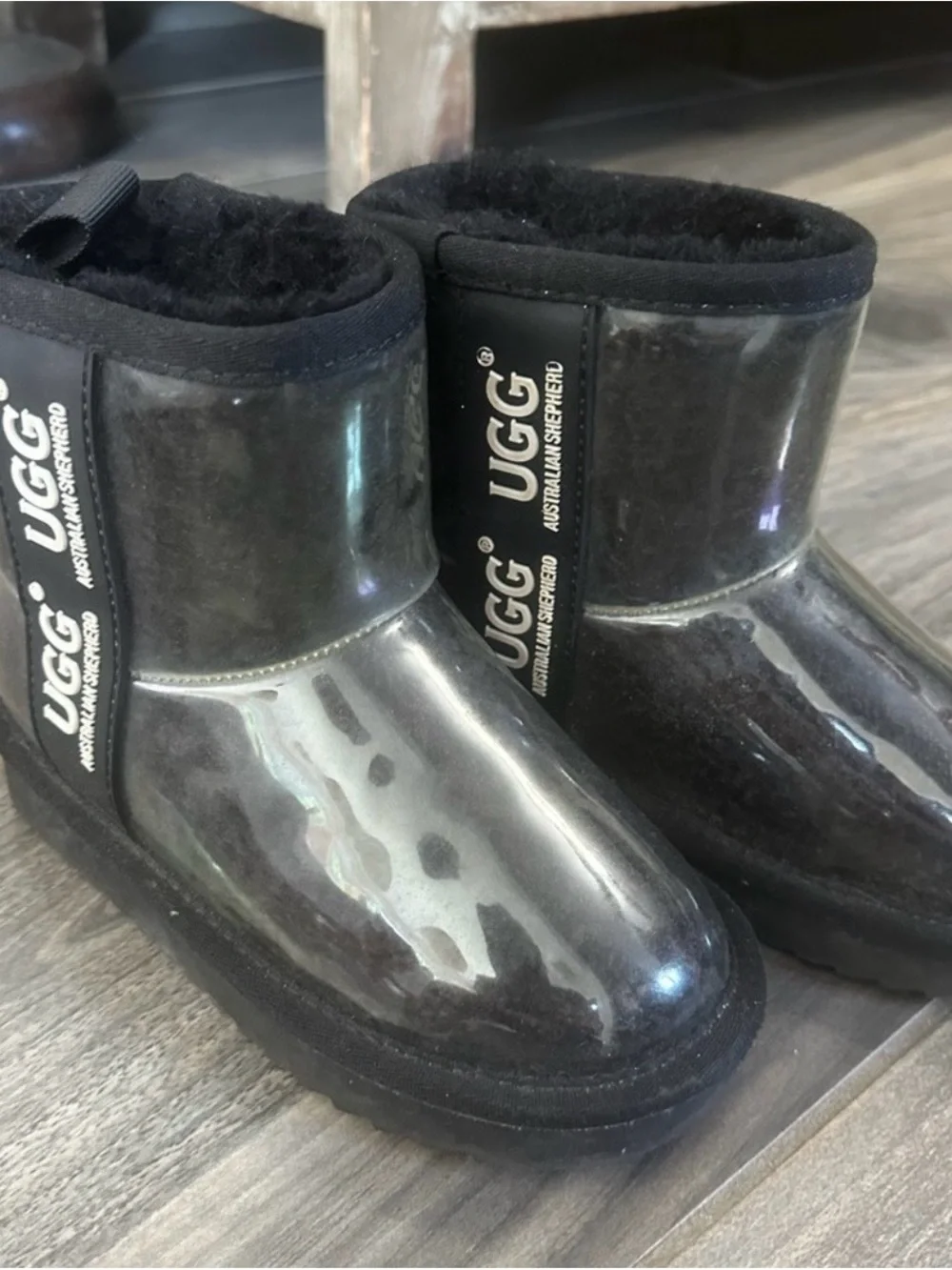 UGG Kids Black Glossy Short Rain & Snow Boots